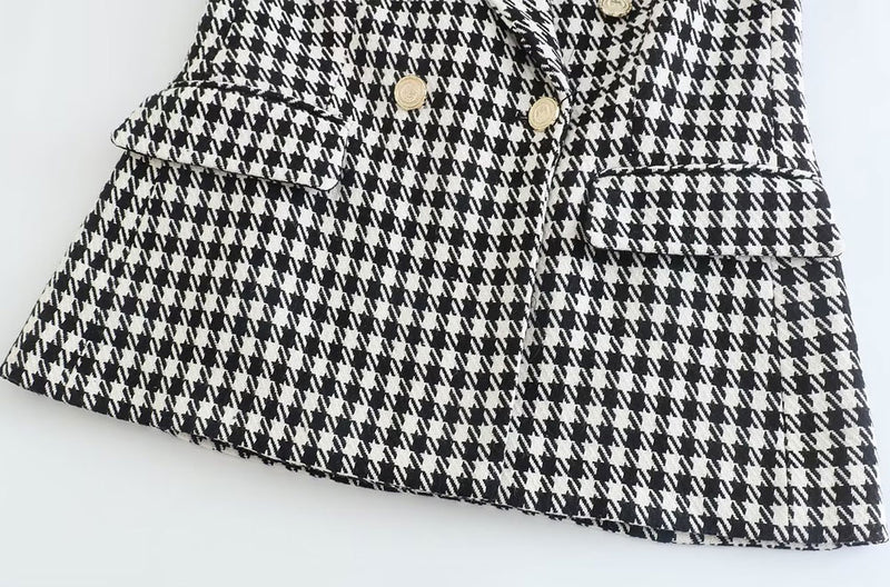 Fashionvintage elegante houndstooth xadrez saias ternos feminino  fashioncropped textura blazers mini saias senhoras outwearalt roupas